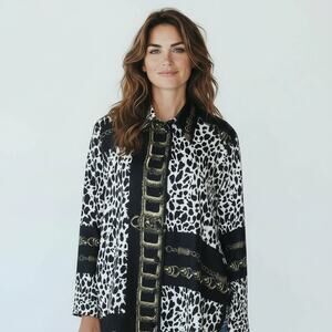 Sempre Piu by Chalou White Leopard Artsy Boxy Blouse Top Size US 14